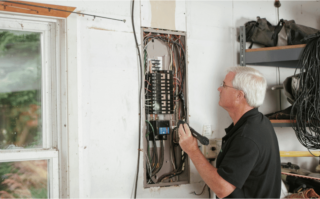 Electrician inspecting electric panel